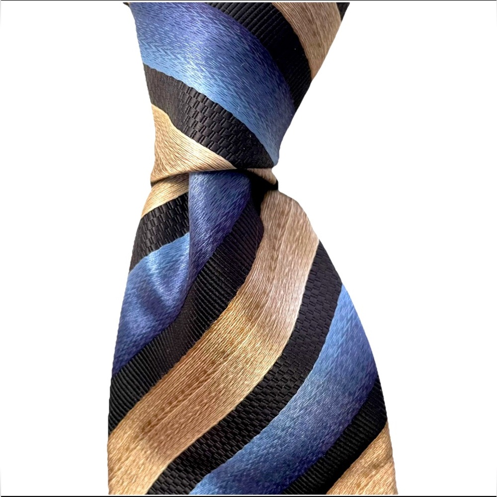 Serica Men's 100% Silk Necktie Blue & Gold Repp Made in Italy Luxury Old Money